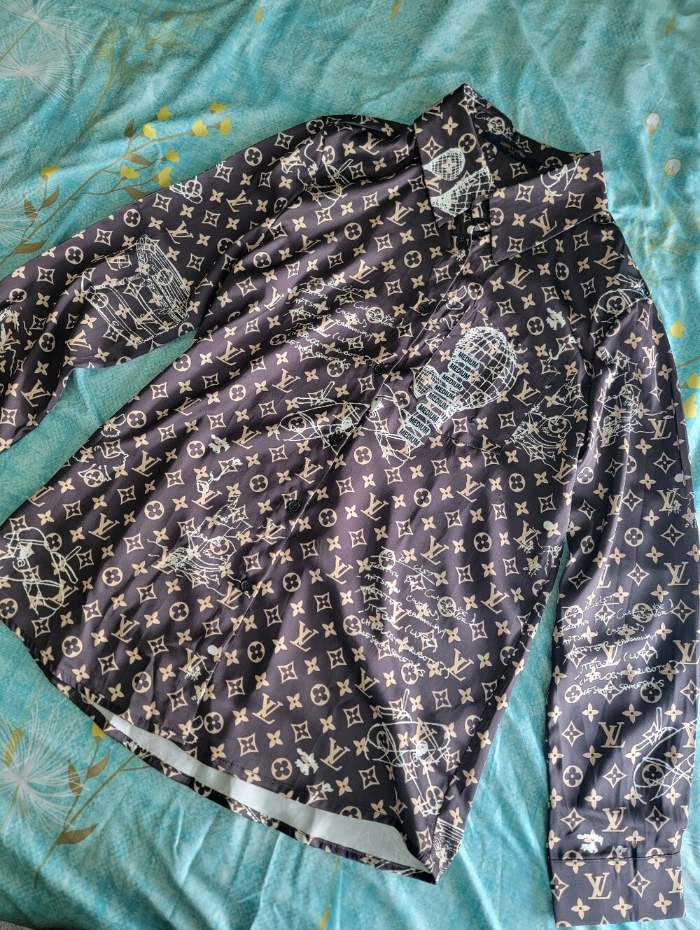 Last One! Stylish Casual Or Formal Monogram Print Button-Up Shirt